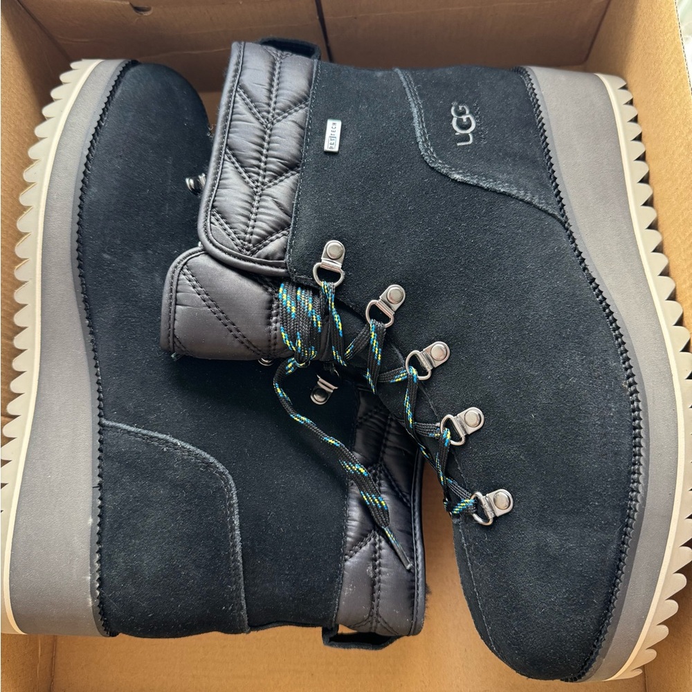 NEW UGG Birch Waterproof Black Suede Wool lined Wedge boots with box Sz.38/8 - Picture 10 of 11